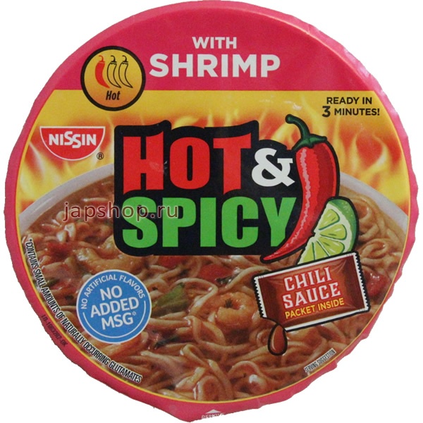 Лапша, 096321 Nissin Bowl Noodles Hot Spicy With Shrimp Лапша быстрого приг...