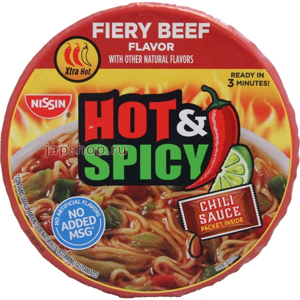 Лапша, 096338 Nissin Bowl Noodles Hot Spicy Fiery Beef Flavor Лапша быстрог...